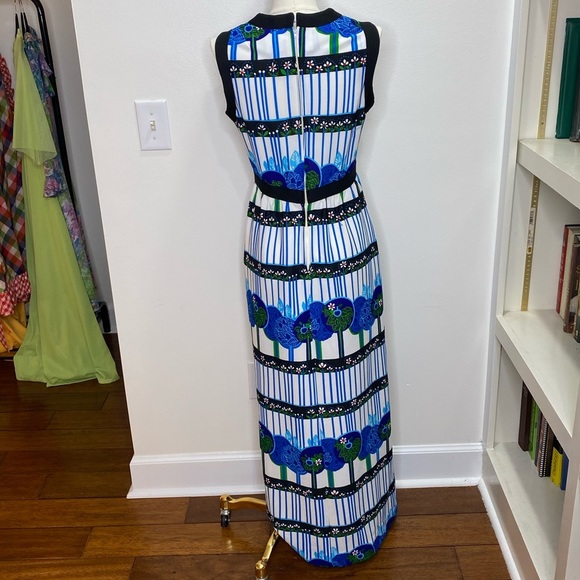Vintage 70s Leslie Fay Novelty Whimsical Tree Forrest Print Hostess Maxi Dress - Picture 8 of 11